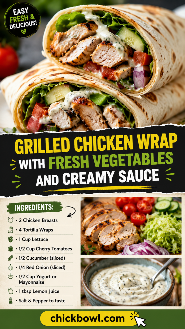 Grilled Chicken Wrap with Fresh Vegetables and Creamy Sauce